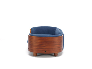 English Elm Scandinavian Elevated Pet Sofa Bed with Walnut Bent Wood Back, Velvet Stain-Resistant Fabric, Cozy Rest Dark Blue W794125923