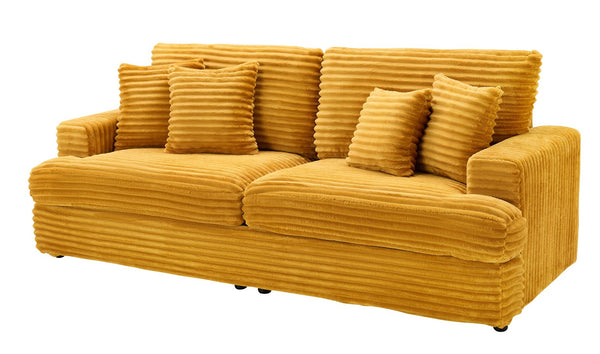 English Elm 88.58" Corduroy 3-Seater Sofa with 4 Matching Pillows, Solid Wood Frame, 500lb Capacity, Orange W3356P333847