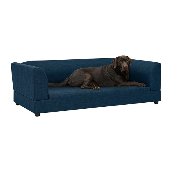 English Elm Comfortable Linen Upholstered Pet Sofa with Backrest and Armrests for Large Dogs Dark Blue W487P430319
