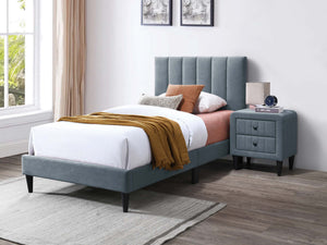 English Elm Twin Brushed Linen Bed with Adjustable Channel Tufted Headboard, 3" Lift, 12-Slat Support for Luxe Comfort Gray 45 L x 30 W x 5 H B089P240521