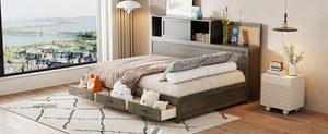 English Elm Full Size Gray Wood Daybed with Storage Drawers Shelf Usb Charging Upholstered Back LP002025AAE-1