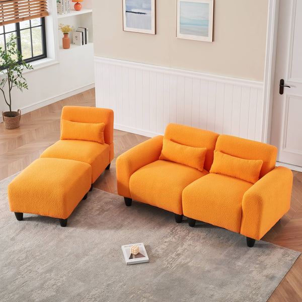 English Elm The 84.6-inch teddy fleece sofa converts to a 4-seat modular two-seater, plush sponges, 600lb capacity, ideal for small apartments Orange W1658S00013