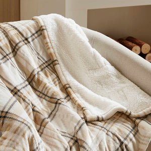 English Elm 1-piece Aztec Heated Throw with 12 Settings Auto Shutoff Soft Ivory Boho Blanket Tan Plaid B035P408330