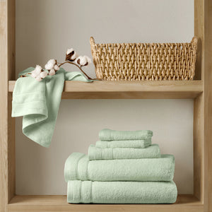 JLA Home Comfort Spaces - Quick 100% Cotton 6pc Towel Set – Oeko-Tex Soft Zero-Twist, 400 GSM, Quick-Dry, Absorbent, Low-Lint Seafoam AM73-0259