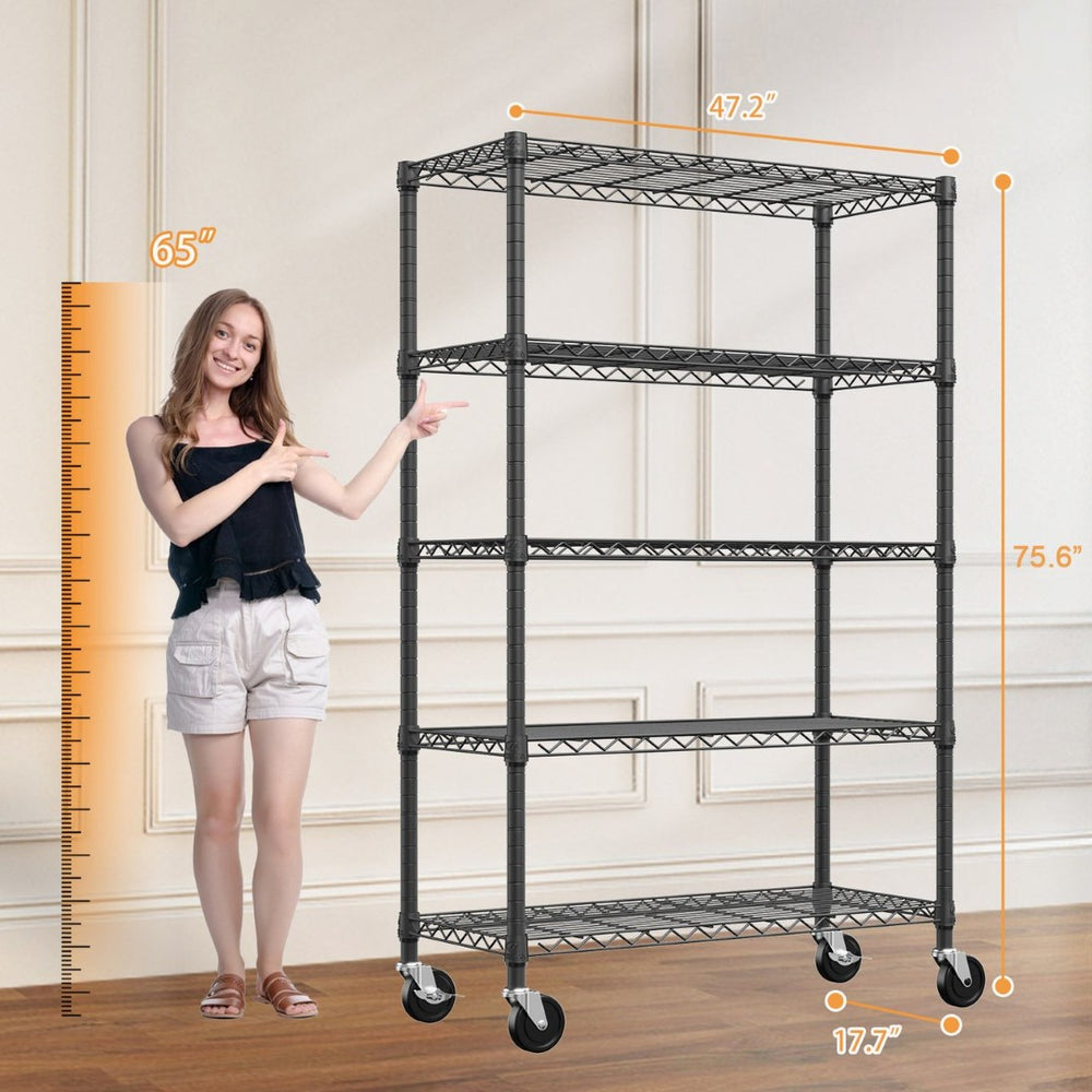 English Elm 5-shelf Heavy Duty Wire Rack Industrial Carbon Steel Garage Pantry Storage Unit Black W5386P444940