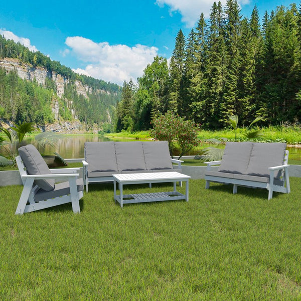 English Elm HIPS Loveseat with Cushions - Durable Weatherproof Outdoor Wood-Grain Sofa for Patio, Porch Comfort White W1209114906