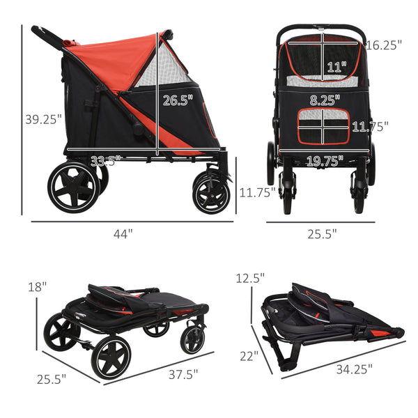 English Elm PawHut One-Click Foldable Dog Stroller for Medium & Large Dogs, Shock Absorbent Ride, Mesh Windows, Red W2225P173806