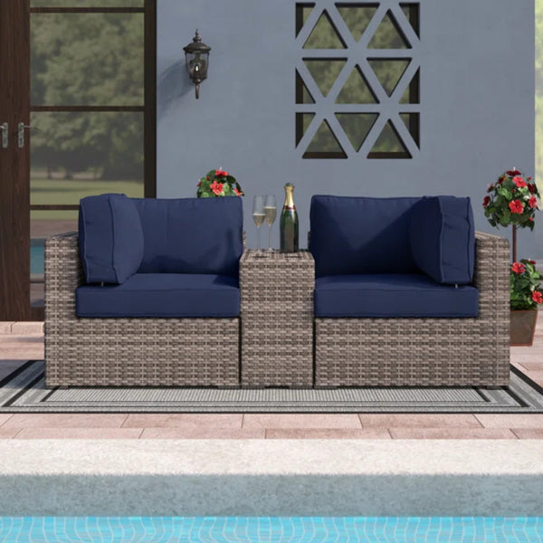 English Elm 2-Person Rattan Wicker Outdoor Seating Group with Cushions, Fully Assembled 3-Piece Patio Set, Weather-Resistant Elegance B120S00234