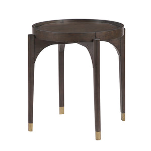 English Elm Dark Round End Table with Gold-Tipped Solid Wood Legs, 24" Dia x 24"H Luxury Living Accent Piece Dark Brown 29 L x 28 W x 8 H B011P351972