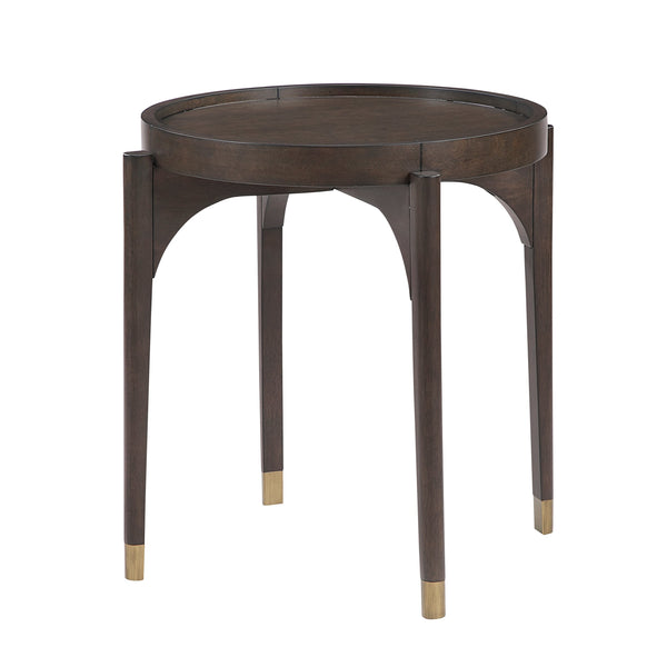 English Elm Dark Round End Table with Gold-Tipped Solid Wood Legs, 24" Dia x 24"H Luxury Living Accent Piece Dark Brown 29 L x 28 W x 8 H B011P351972