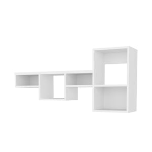 English Elm Globe modern wall-mounted 5-shelf floating unit for living room, office or bedroom storage & display space White 36.6 L x 11.02 W x 4.3 H B128P237185