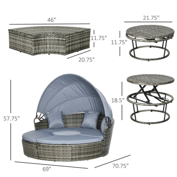 English Elm Poolside Round Pe Rattan Daybed Set with Retractable Canopy for Patio Lounging T3971S00140