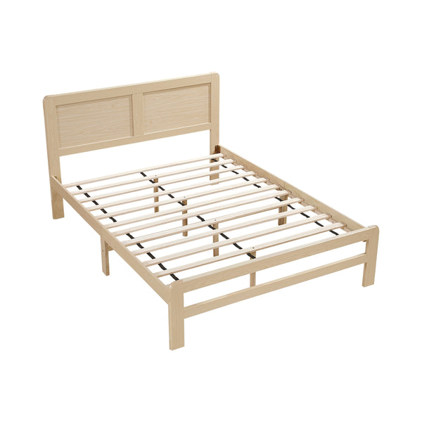English Elm 1pc Contemporary Finish Queen Size Platform Bed Frame with Slats, Clean Headboard, Modern Wood Appeal Natural 59 L x 19 W x 7 H B011P353119