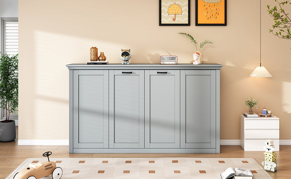 English Elm Twin Murphy Bed Cabinet Foldaway Gray — Space-Saving Twin Wall Bed with Integrated Legs, 1000lb Capacity GX002043AAE