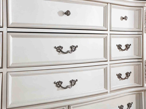 English Elm Luxury Pearl White Dresser Genuine Marble Top Bronze Hardware Dovetail Bedroom Storage B2741P448889