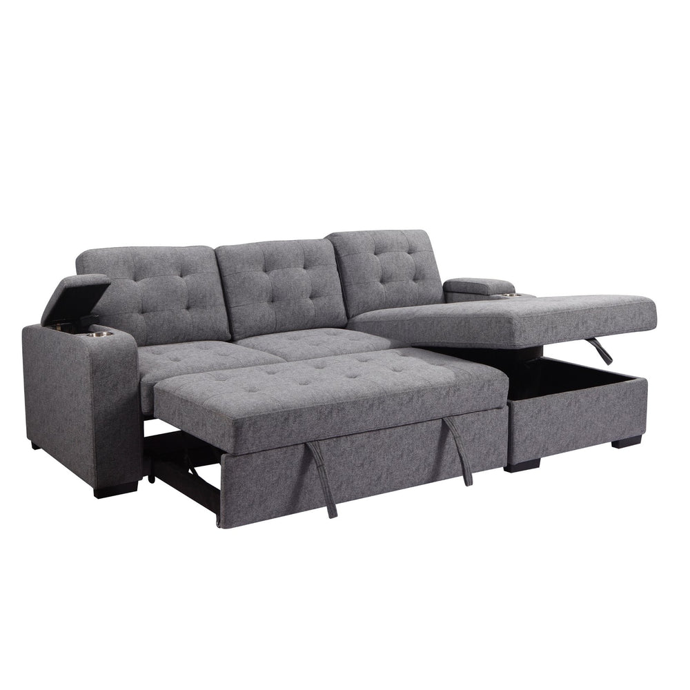 English Elm Living L-Shaped Sleeper Sofa Lounger with Storage Chaise, Convertible Sectional Bed, Durable Frame Grey 59 L x 35 W x 17 H B2741S00007