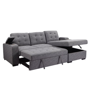English Elm Living L-Shaped Sleeper Sofa Lounger with Storage Chaise, Convertible Sectional Bed, Durable Frame Grey 59 L x 35 W x 17 H B2741S00007