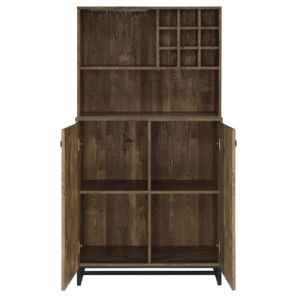 English Elm Harlie Rustic Oak Herringbone Wine Cabinet with Black Metal Accents, Glassware Storage, 62.5"H B062P351439