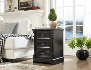 English Elm Farmhouse Rustic Nightstand with Built-in Charging Station Barn Wood Grain Storage Black W2393P324459