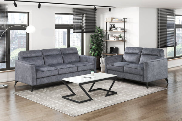 English Elm Modern Contemporary Loveseat with Tan Microfiber Upholstery, Cushioned Two-Seater Sofa with Black Metal Legs, Compact Elegant Design 56.5" x 34.5" x 35.5" Dark Gray 45.5 L x 26 W x 21.5 H B011P339281