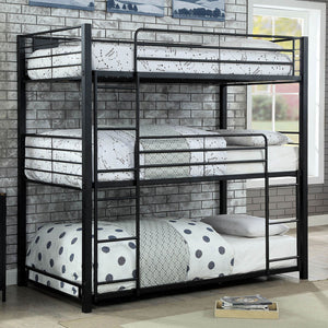 English Elm Simple Triple Decker Bed – Sturdy Metal Triple Bunk With Two Ladders, Guard Rails, Space-Saving Design B2741S00348