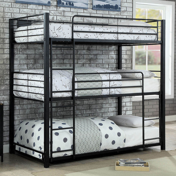 English Elm Simple Triple Decker Bed – Sturdy Metal Triple Bunk With Two Ladders, Guard Rails, Space-Saving Design B2741S00348