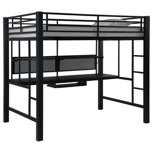 English Elm Ranier Black Metal Full Loft Bed with Built-In Workstation, Industrial Space-Saving Design, 71.75" H B062S00839