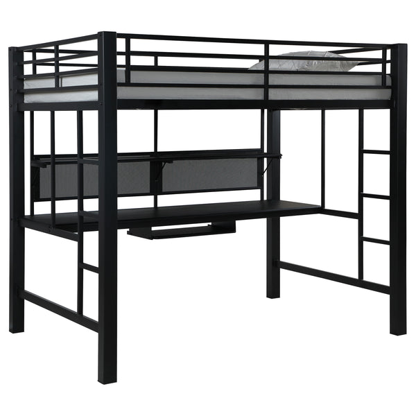 English Elm Ranier Black Metal Full Loft Bed with Built-In Workstation, Industrial Space-Saving Design, 71.75" H B062S00839