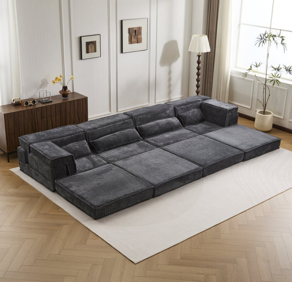 English Elm Compression Modular Floor Sofa Bed - Cozy, No Assembly, Soft Fleece, Versatile 4-Seater With Pillows! W3723S00033