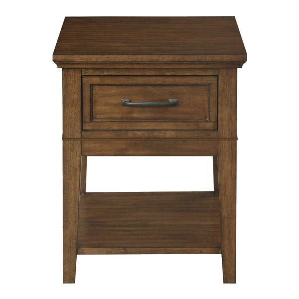 English Elm 1pc Walnut Birch Veneer End Table Dovetail Drawer Open Shelf Transitional Living Room B011P459336