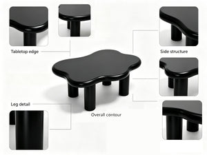 English Elm 40-inch Cloud Shaped Coffee Table Sculptural Mdf Top with Tapered Legs for Living Rooms Black W3935S00004