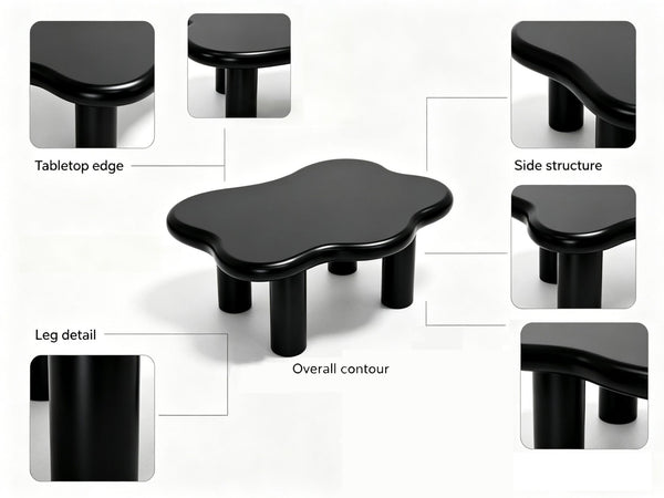 English Elm 40-inch Cloud Shaped Coffee Table Sculptural Mdf Top with Tapered Legs for Living Rooms Black W3935S00004