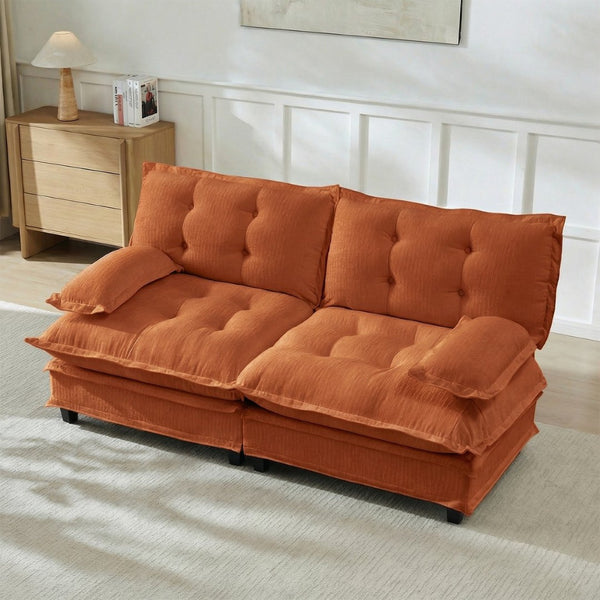 English Elm 77 Inch Cloud Loveseat Modular Chenille Sofa with Lattice Cushions for Any Room Orange W714S01734