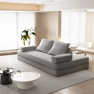 English Elm 86.6"Multifunctional Folding Sofa Bed with Chaise, Fluffy Chenille, Removable Backs & Pillows, Deep Seat Lounge LIGHT GREY W3219P340666