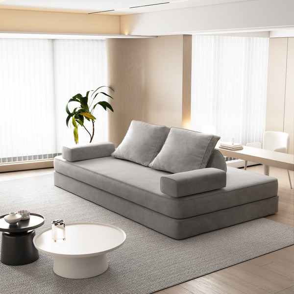 English Elm 86.6"Multifunctional Folding Sofa Bed with Chaise, Fluffy Chenille, Removable Backs & Pillows, Deep Seat Lounge LIGHT GREY W3219P340666