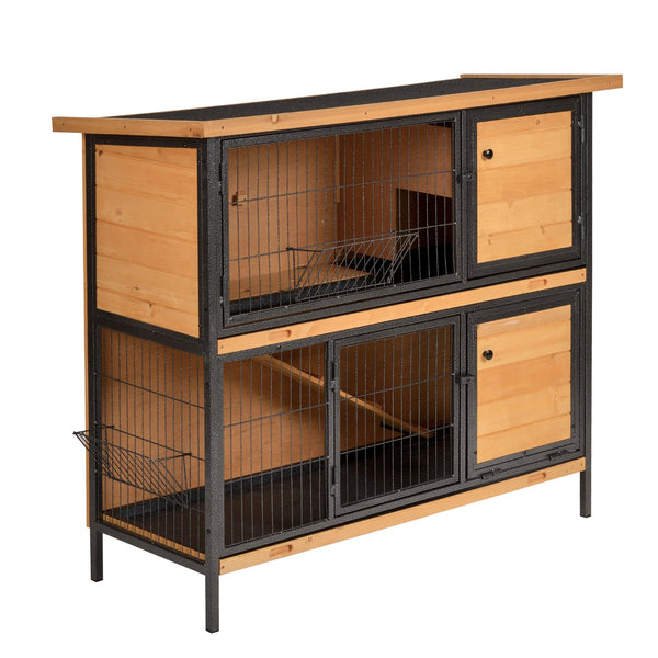 English Elm PawHut Heavy Duty 43" Steel Dog Crate with Wheels, Removable Tray, Top Access & Foldable Bowl Holder Light Yellow W2225P217660