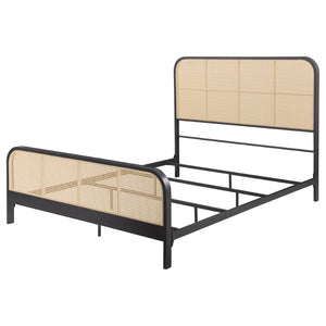 English Elm Randall Queen Bed Black Metal Frame Woven Cane Panels Bohemian Coastal Bedroom B062P447775