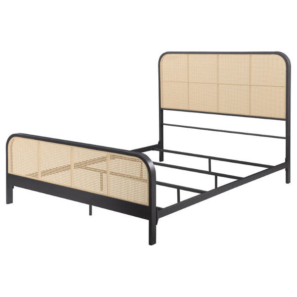 English Elm Randall Queen Bed Black Metal Frame Woven Cane Panels Bohemian Coastal Bedroom B062P447775