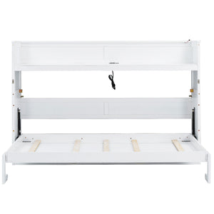 English Elm Twin XL Murphy Bed with Desk, LED Lighting and USB Charging Station — Space-Saving Solid Pine Design White N7090005001W