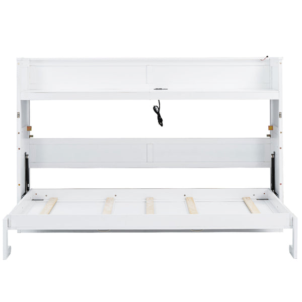 English Elm Twin XL Murphy Bed with Desk, LED Lighting and USB Charging Station — Space-Saving Solid Pine Design White N7090005001W