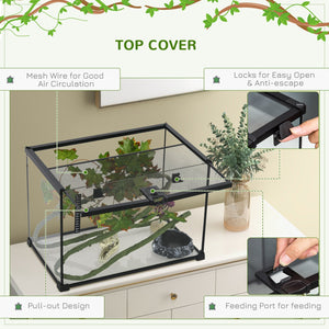 English Elm PawHut Glass Reptile Terrarium 14 Gal w/ Sliding Mesh Top, Leakproof Raised Base & Decor Kit W2225P200848