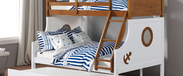 English Elm Modern Twin Over Full Bunk Bed With Angled Ladder, Safety Rails & Stylish Two-Tone Finish For Kids B2741S00487