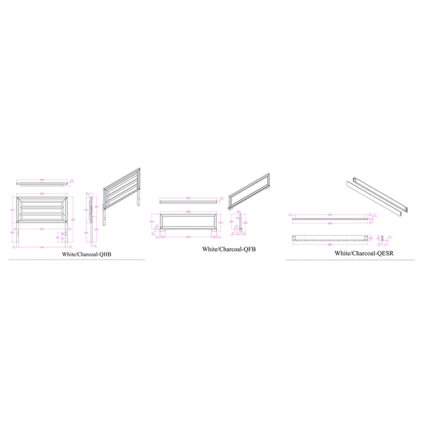 English Elm Soulmarie Solid Wood King Bed with Padded Headboard, LED Lights, Glitter Detail & Curved Legs Charcoal 66.54 L x 7.87 W x 34.65 H B201S00451