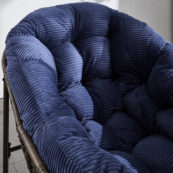 English Elm Outdoor Rattan Rocking Chair Oversized Hand-Woven Patio Egg Recliner with Plush Cushion Comfortably Rocking Navy Blue W640P271520