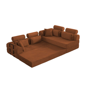 English Elm L Shaped Corduroy Sectional Sofa Converts to Sleeper Bed Space Saving Modular Couch Orange W5532S00004