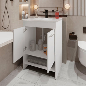 English Elm Shell Space-Saving Bathroom Vanity with Soft-Close Doors and Open Shelf, Scratch-Resistant Finish White 37 L x 23 W x 13 H B128P314797