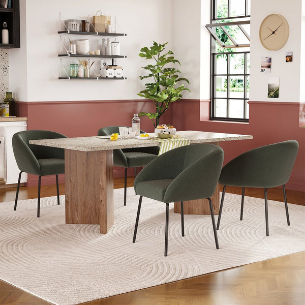 English Elm Kitchen Mid-Century Dining Chairs Set of 2 with Rattan Backrest, Cantilever Aluminum Legs, 300lb Capacity Green T3623P408498