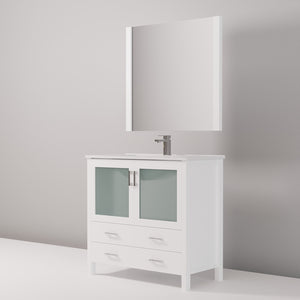 English Elm White 36 in. Bathroom Vanity with Scratch-Resistant White Ceramic Top, Chrome Faucet & 34" Mirror B2731S01288