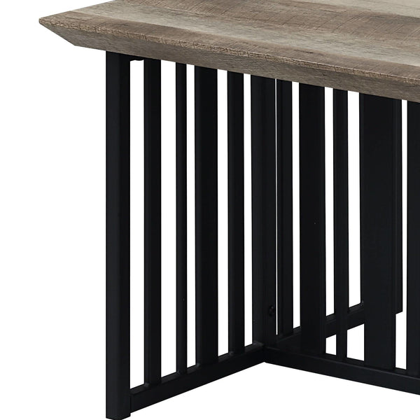 English Elm Antique Oak Coffee Table With Sturdy Black Metal Base - Stylish Blend Of Vintage And Modern Design B062P209139
