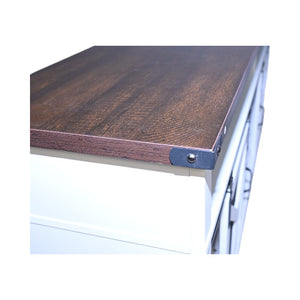 English Elm 65.3" TV Stand with LED Ambience, Sliding Iron Mesh Barn Doors, Y-Accent Rustic Farmhouse Storage White+Walnut W1412P271798